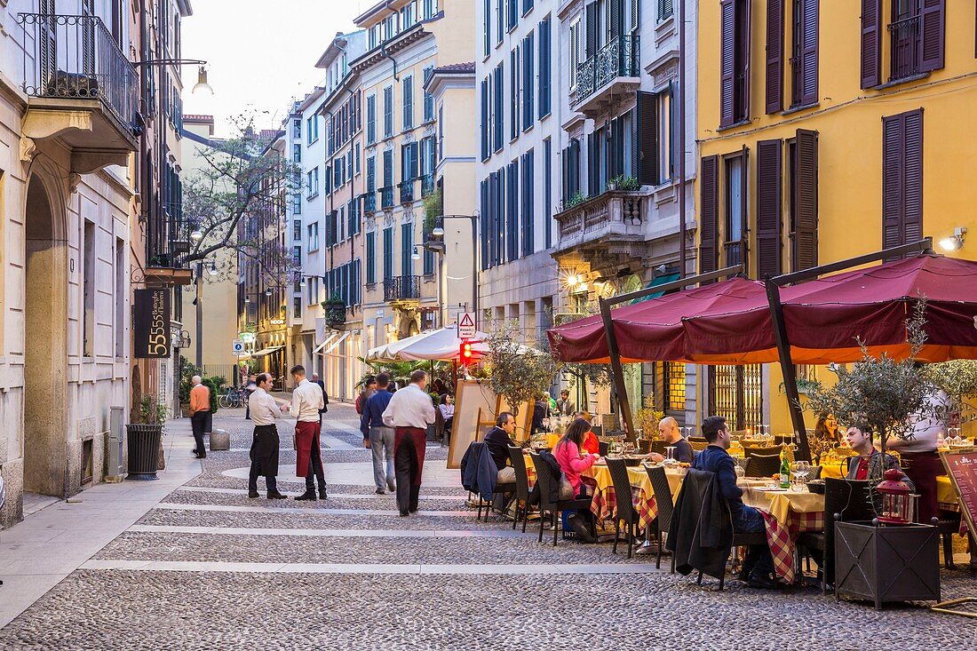 Italy, Lombardy, Milan, restaurant street via Marco Formentini Mengoni