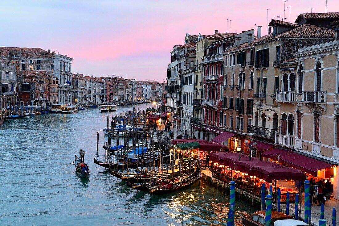 Italy, Veneto, Venice, listed as World Heritage by UNESCO, Grand canal at sunset from Rialto bridge