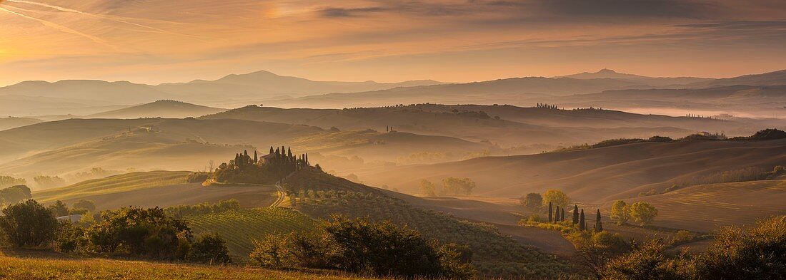 Italien, Toskana, Bezirk Siena, Orcia-Tal, UNESCO-Weltkulturerbe, Podere Belvedere in der Nähe von San Quirico d'Orcia