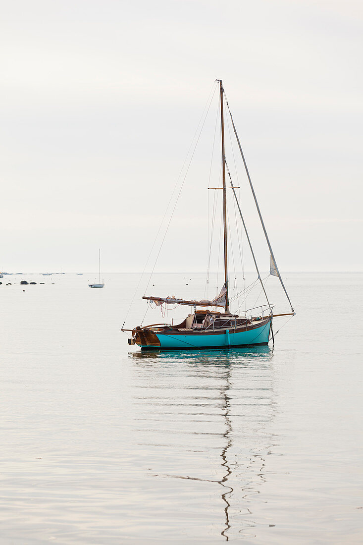 Sailboat moored at Saint Vaast la Hougue, Cotentin Peninsula, Normandy, France