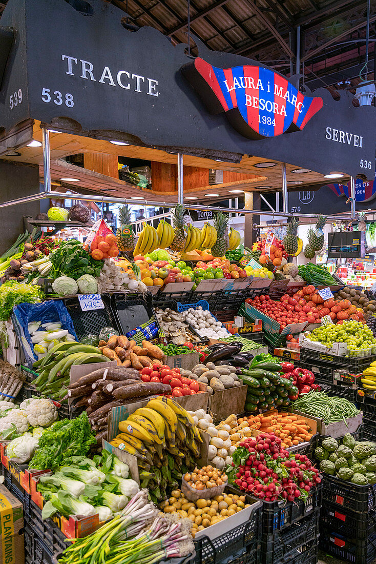 Boqueria market in Barcelona, fruits and vegetables, Spain