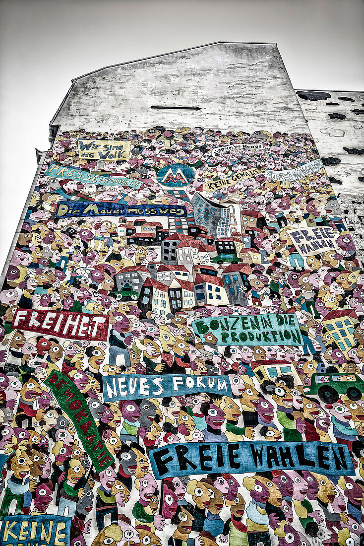 Mural for German unity by Fischer-Art, Brühlarkaden, Leipzig, Saxony, Germany, Europe