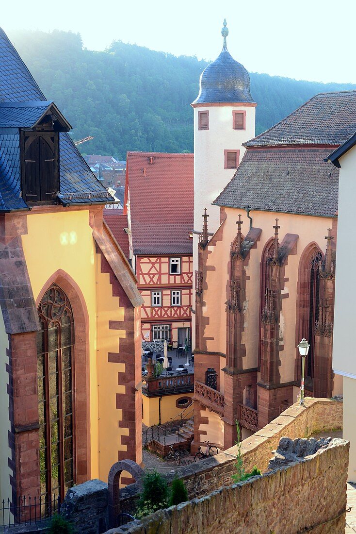 at the collegiate church, Wertheim am Main, churches, old town, Middle Ages, Taubertal, Württemberg, Germany
