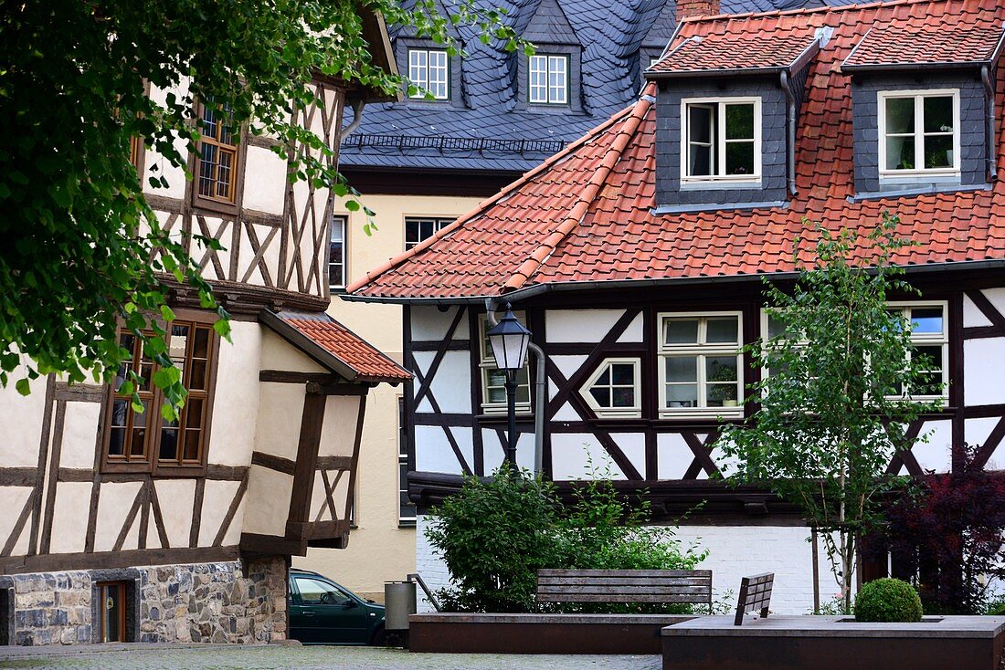 in Werningerode in the North Harz, crooked house, half-timbered houses, alley, Saxony-Anhalt, Germany