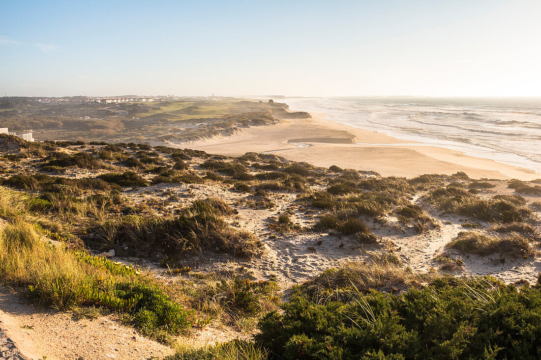 View over dunes and beach &quot;Praia d'El Rei in the evening light, Amoreira, Portugal