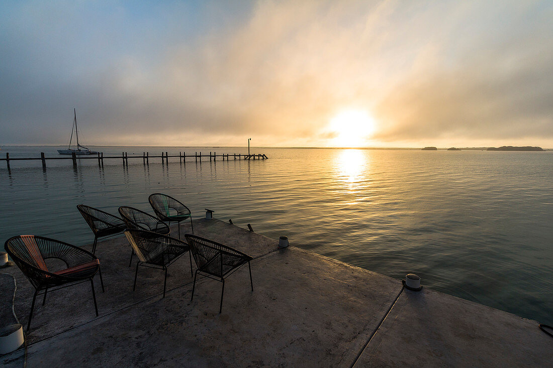 Sunrise over the Bacalar Lagoon, Quintana Roo, Yucatan Peninsula, Mexico
