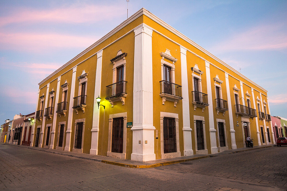 Restored colorful colonial style buildings in the streets of Campeche, Yucatan Peninsula, Mexico
