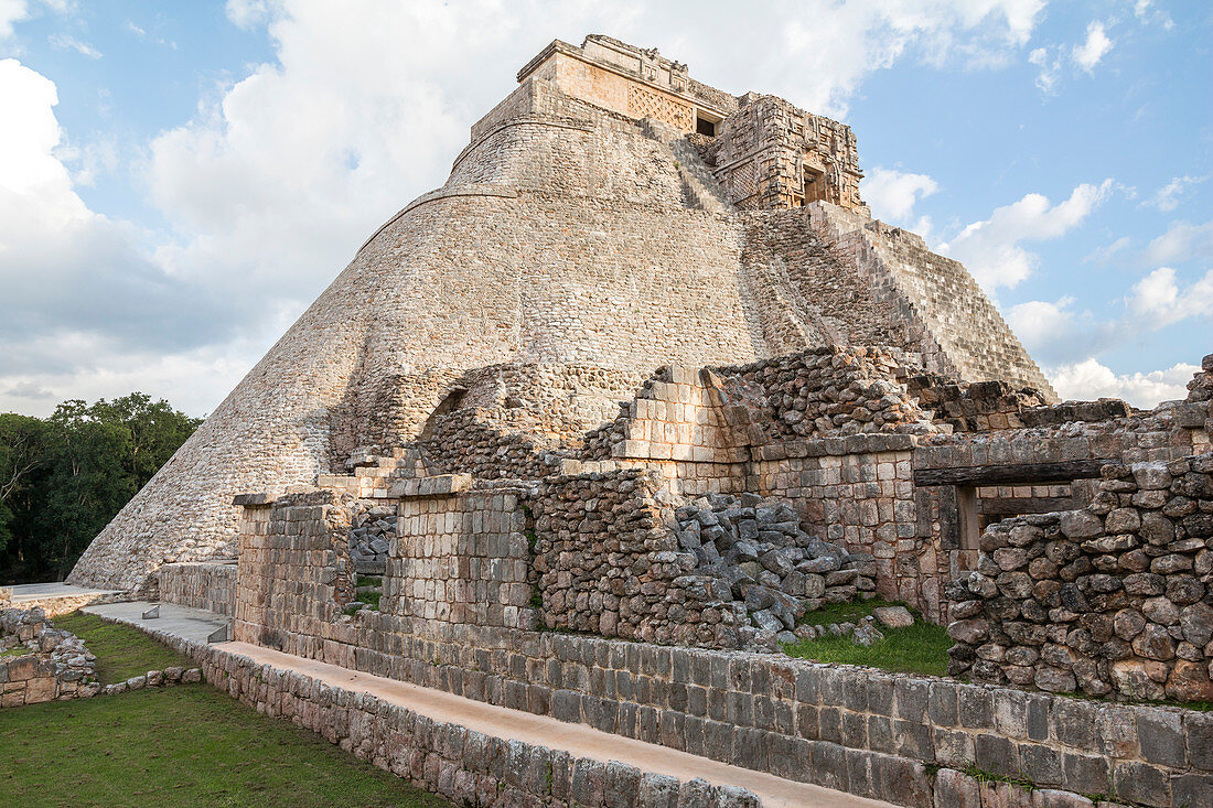 Pyramid of the magician in ancient Maya city Uxmal, Yucatan, Mexico