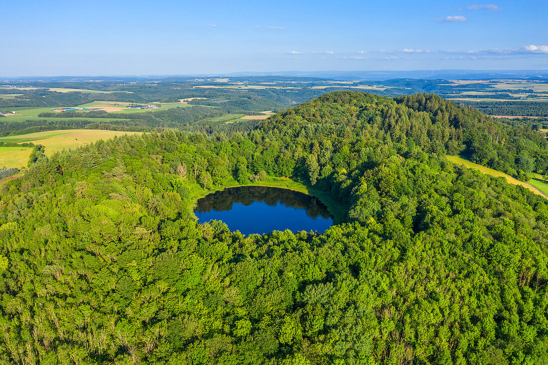 Aerial view of the volcanic crater Windsborn near Bettenfeld, Eifel, Rhineland-Palatinate, Germany
