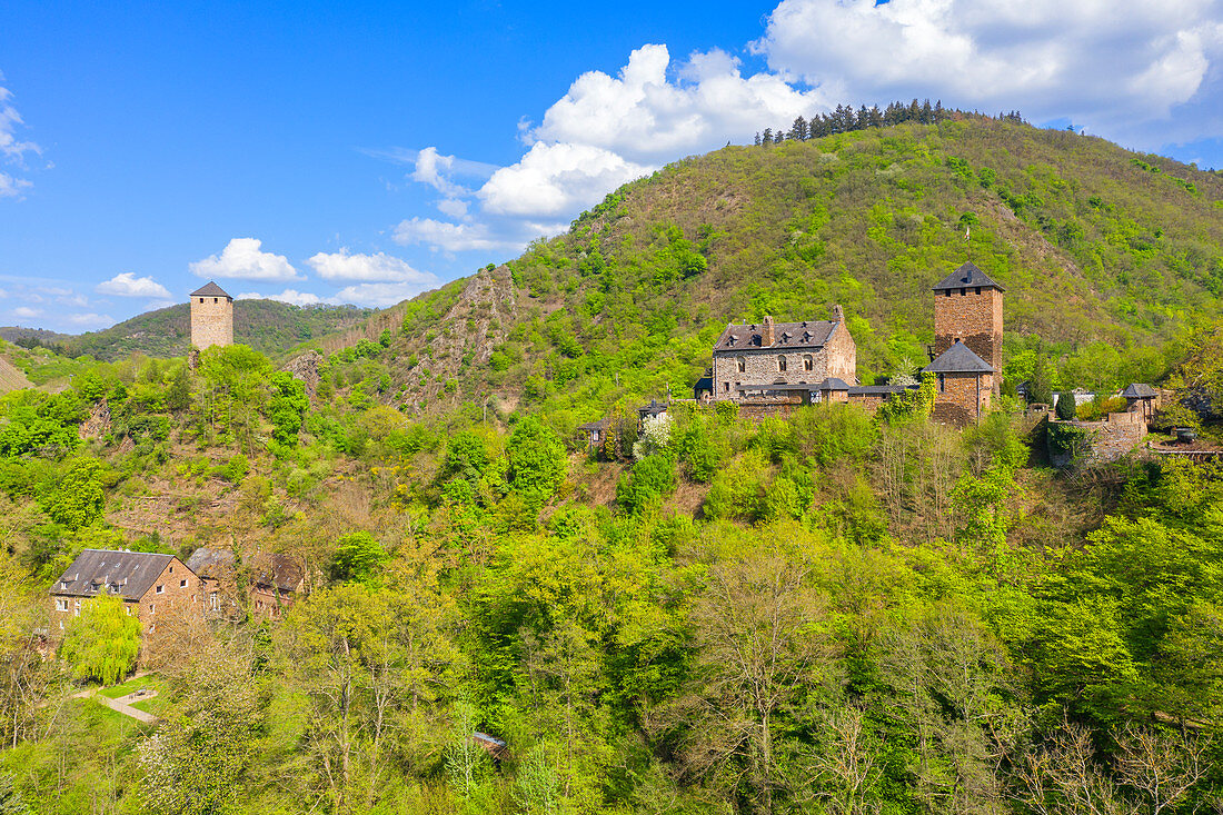 Aerial view of Treis Castle and Wildenburg near Treis-Karden, Moselle, Rhineland-Palatinate, Germany