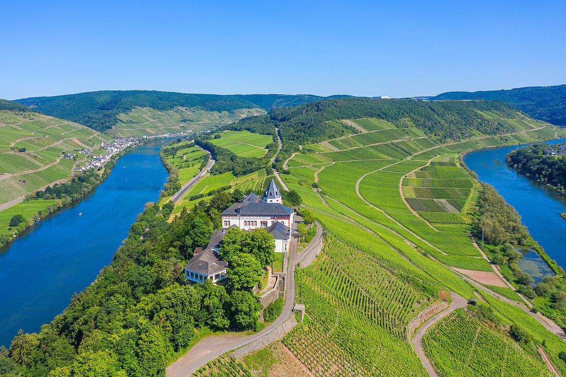 Aerial view of Marienburg near Zell, Mosel, Rhineland-Palatinate, Germany