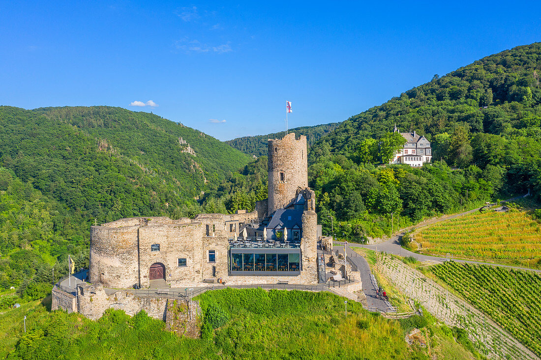 Luftaufnahme der Burg Landshut bei Bernkastel-Kues, Mosel, Rheinland-Pfalz, Deutschland