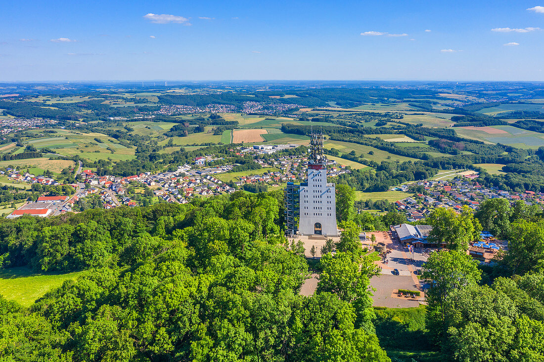 Aerial view of the German-French meeting place at Schaumbergturm near Tholey, Saarland, Germany