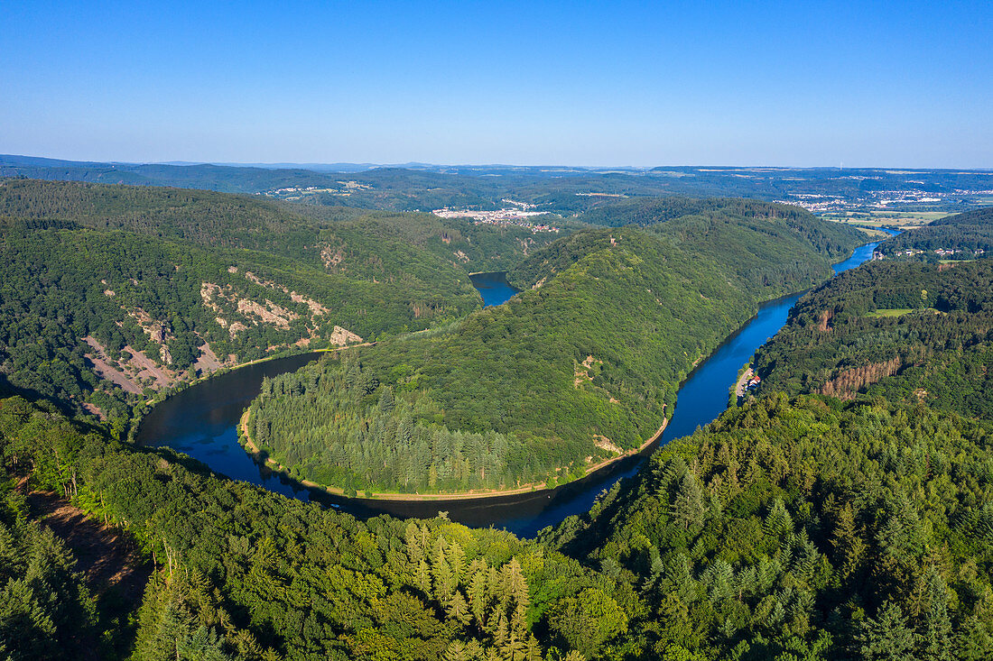 Luftaufnahme der Saarschleife bei Orscholz, Saarland, Deutschland