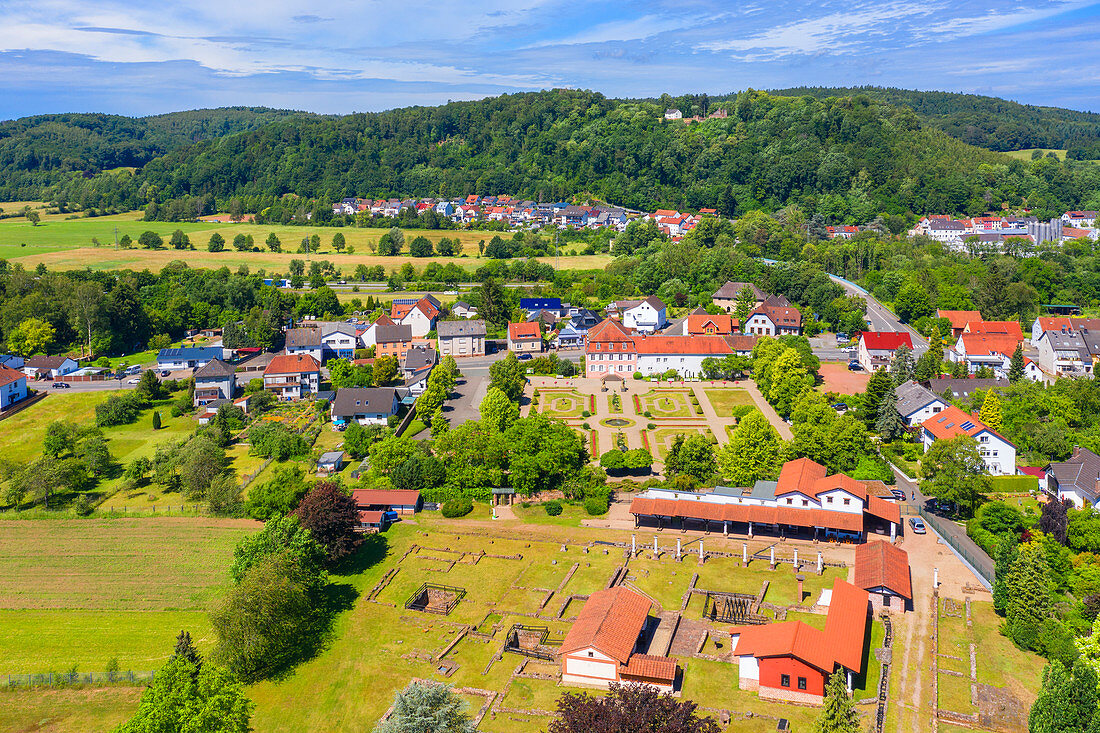 Aerial view of the Schwarzenacker Roman Museum near Homburg, Saarland, Germany