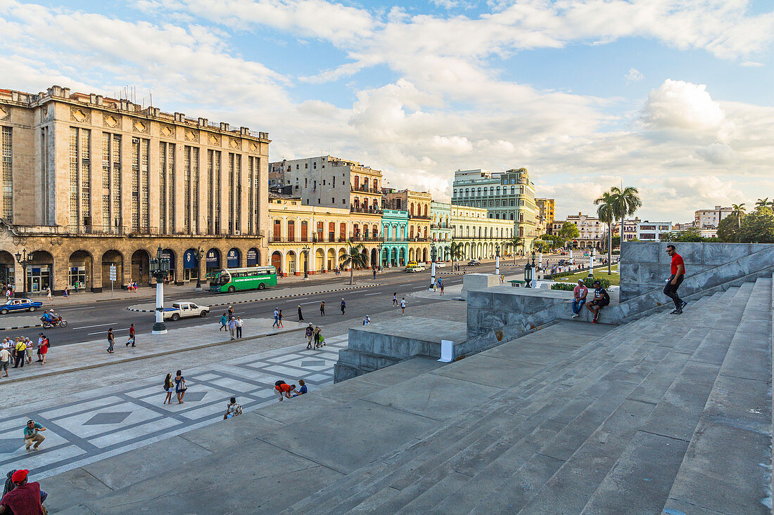 View from the Capitol stairs to large street in front of it, Old Havana, Cuba