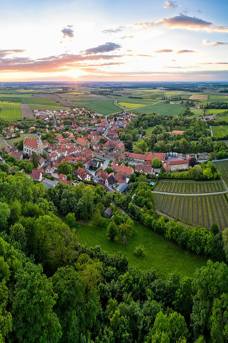 Aerial view of Castell, Kitzingen, Lower Franconia, Franconia, Bavaria, Germany, Europe