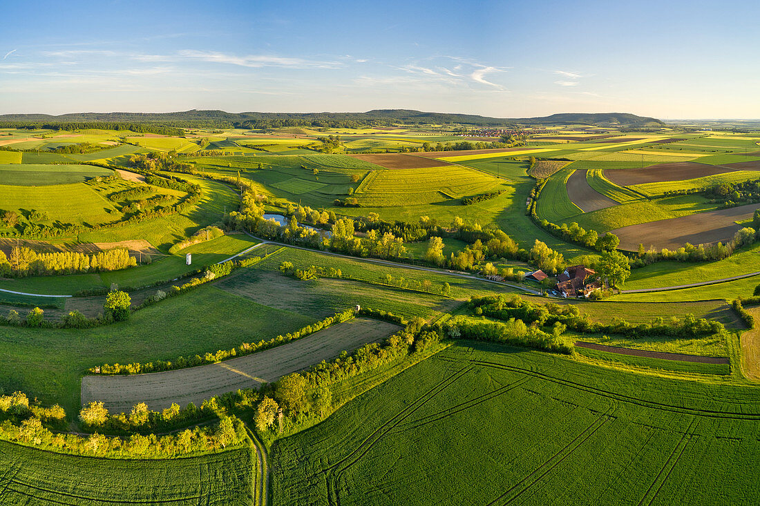 Luftbild der Nierenmühle im Breitbachtal, Mönchsondheim, Kitzingen, Unterfranken, Franken, Bayern, Deutschland, Europa