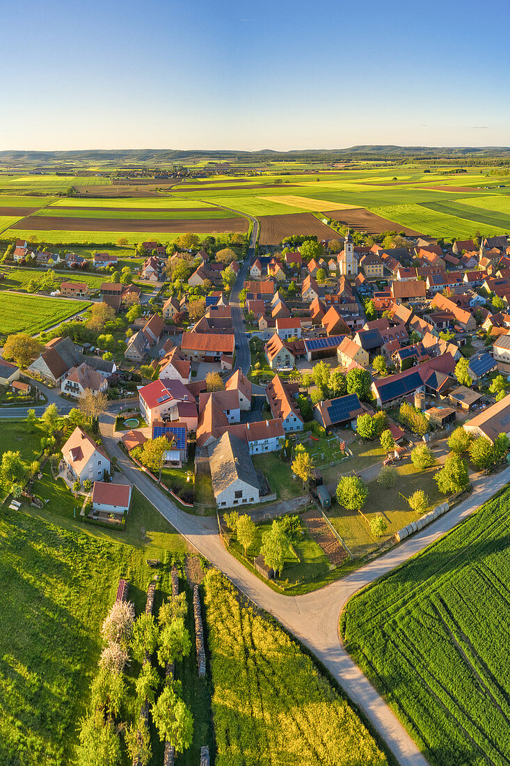 Aerial view of Dornheim in Hellmitzheim Bay, Iphofen, Kitzingen, Lower Franconia, Franconia, Bavaria, Germany, Europe
