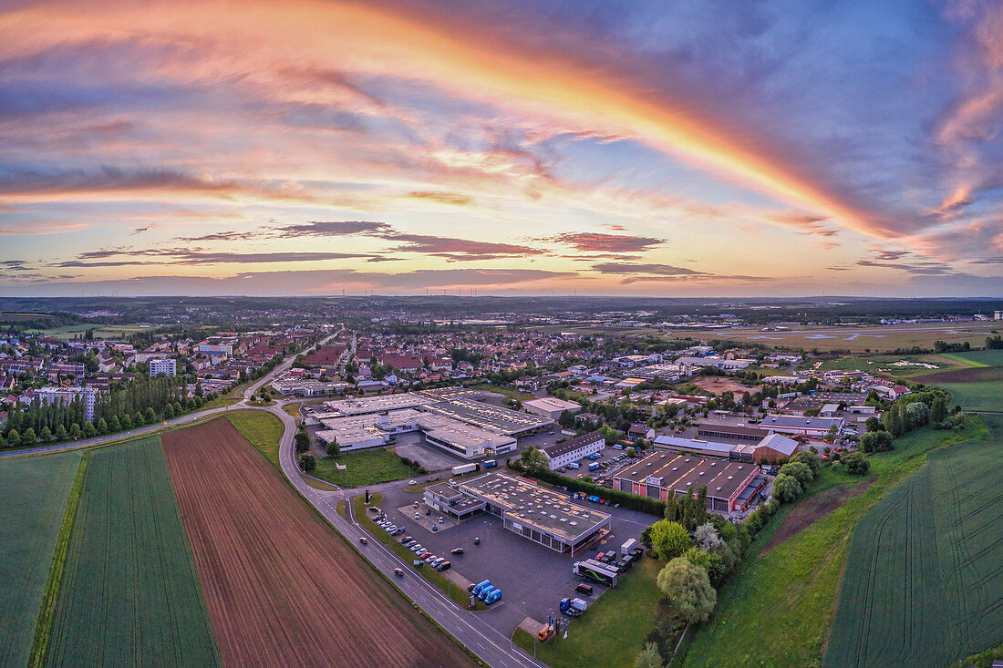 Goldberg industrial estate in Kitzingen in the evening, Lower Franconia, Franconia, Bavaria, Germany, Europe