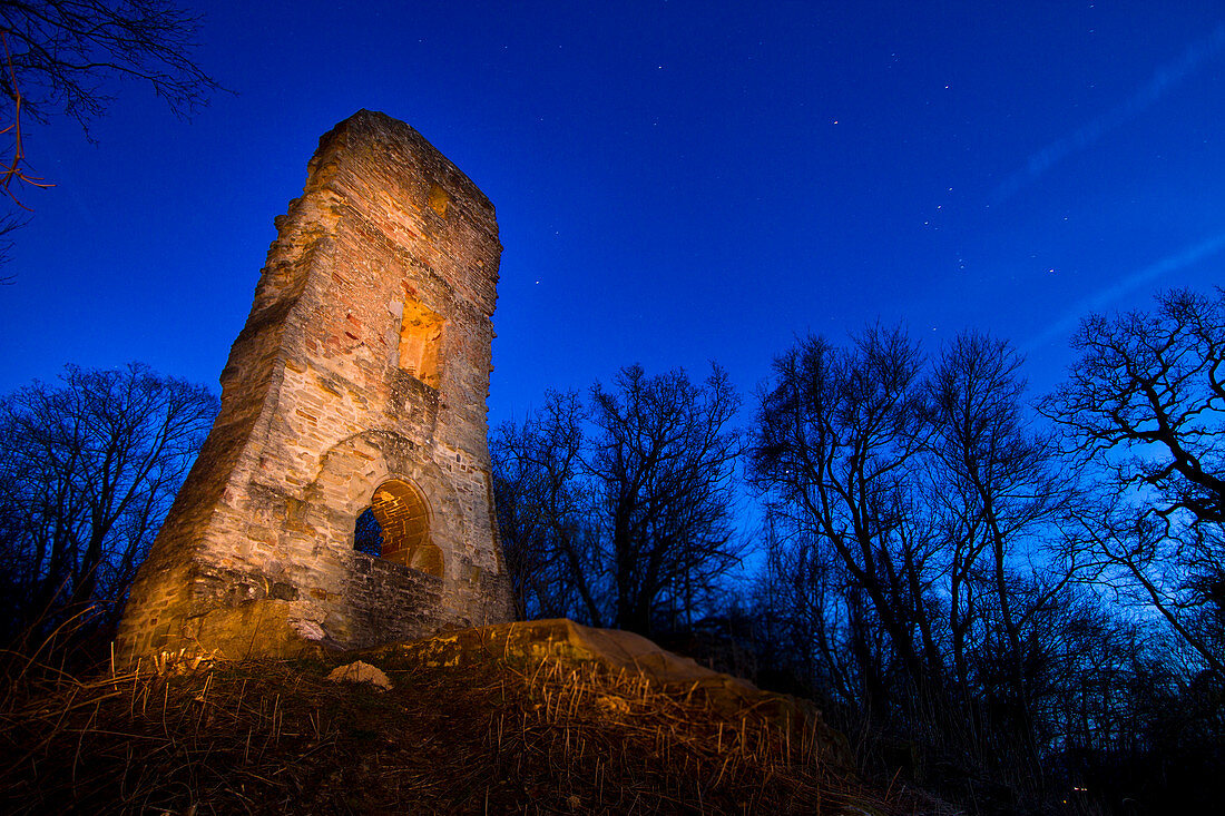 Ruine Speckfeld bei Markt Einersheim zur Blauen Stunde, Kitzingen, Unterfranken, Franken, Bayern, Deutschland, Europa