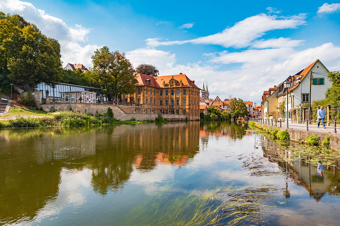 Left arm of the Regnitz with a view of the old town of Bamberg, Bavaria, Germany