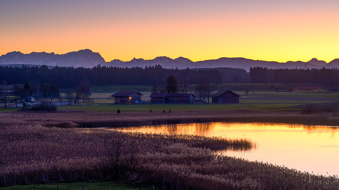 Sunset at Fohnsee (Ostersee), Iffeldorf, Bavaria, Germany