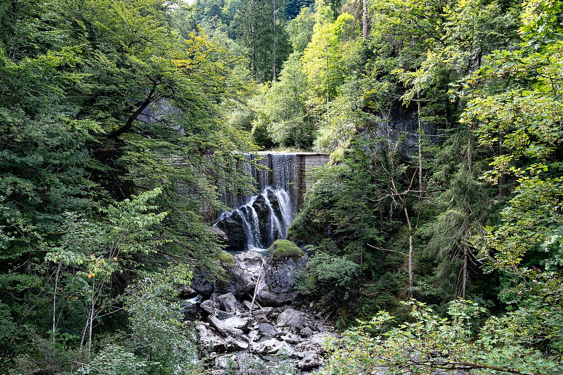 View of the waterfall in the Rappenlochschlucht, Dornbirn, Vorarlberg, Austria, Europe