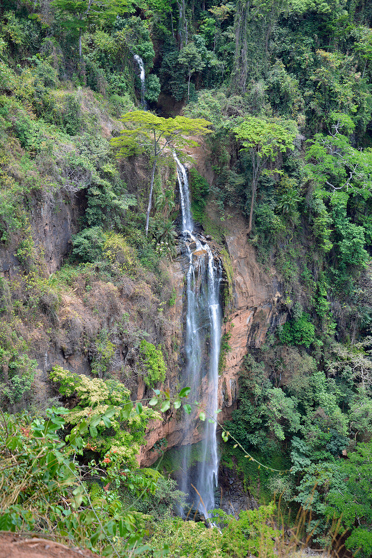Malawi; Northern Region; north of Livingstonia; Manchewe waterfall; Water falls in numerous cascades into the depths
