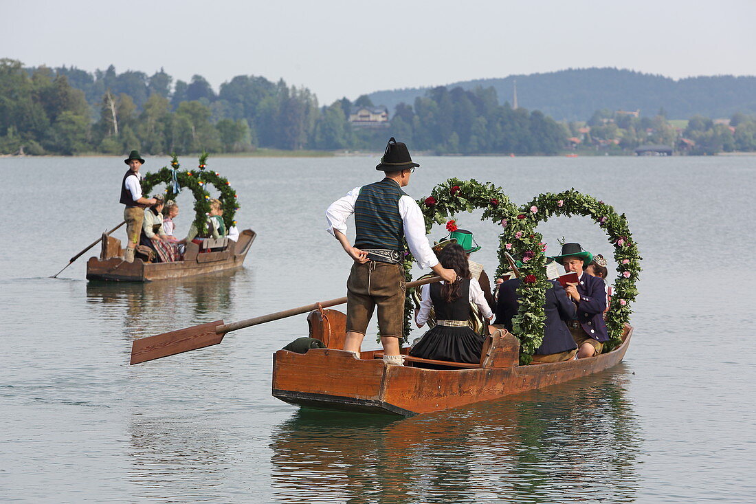 Bootsprozession am Schlierseer Kirchtag, Schliersee, Oberbayern, Bayern, Deutschland