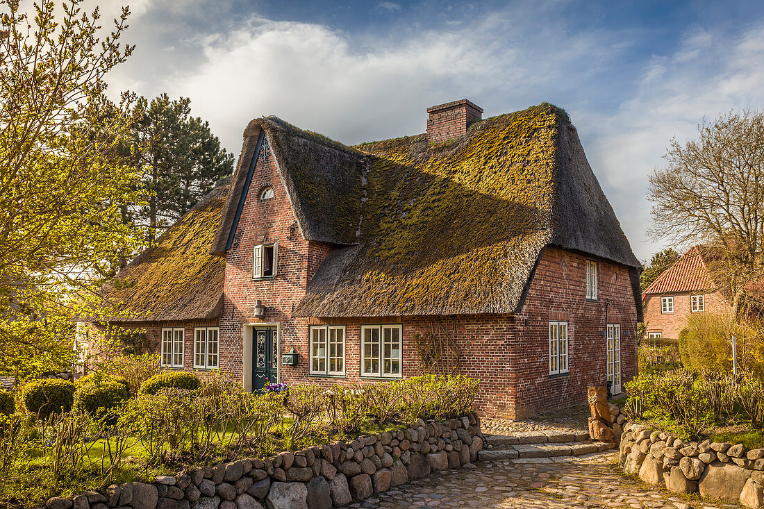 Historic thatched roof house in Tinnum, Sylt, Schleswig-Holstein, Germany