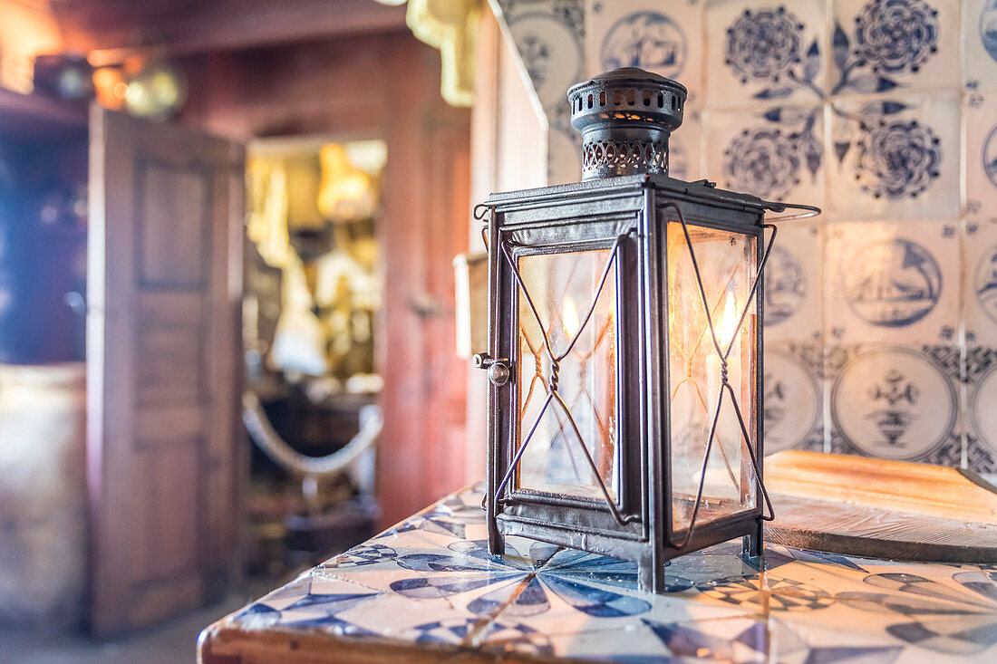 Lantern in the Old Frisian House from 1640 on Keitumer Watt, Sylt, Schleswig-Holstein, Germany
