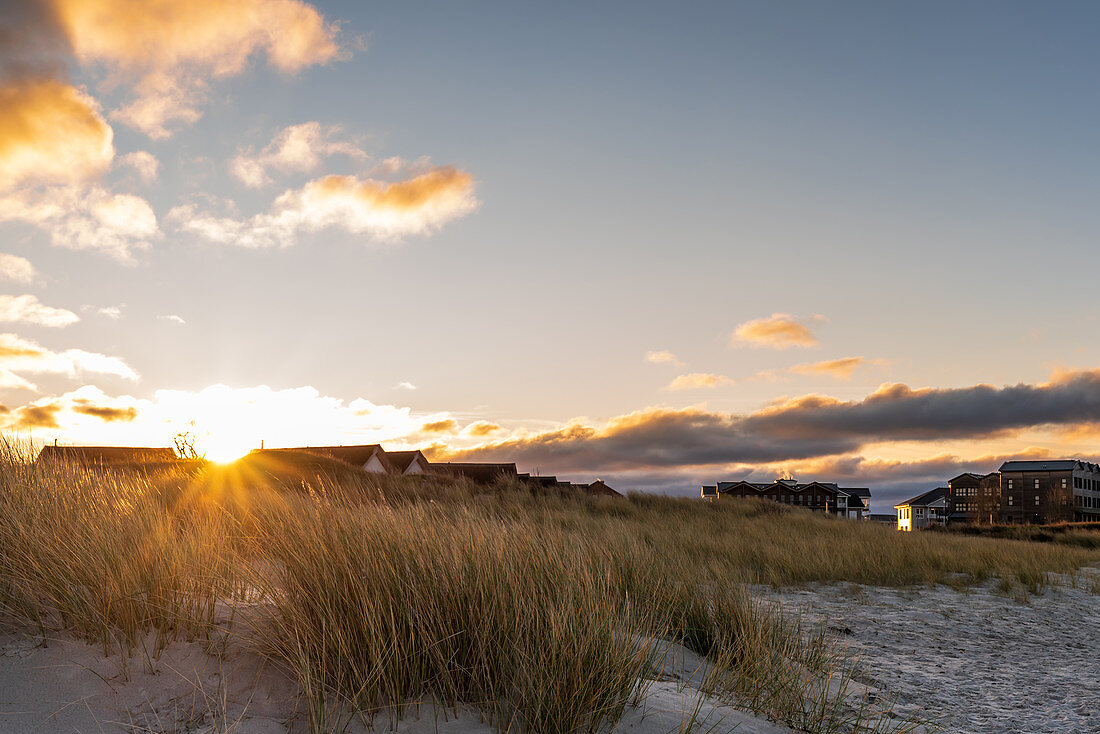 Sunset over the dunes, Heiligenhafen, Ostholstein, Schleswig-Holstein, Germany