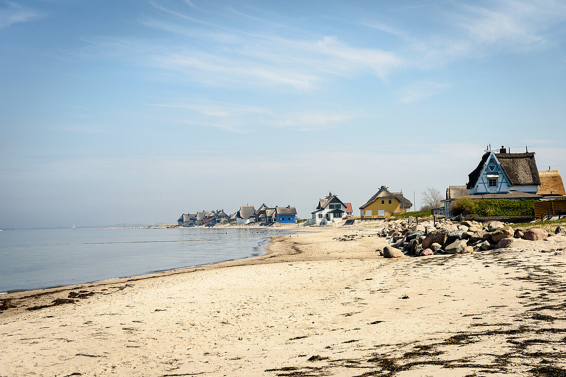 View of the houses of the Graswarder in Heiligenhafen, Baltic Sea, Ostholstein, Schleswig-Holstein, Germany