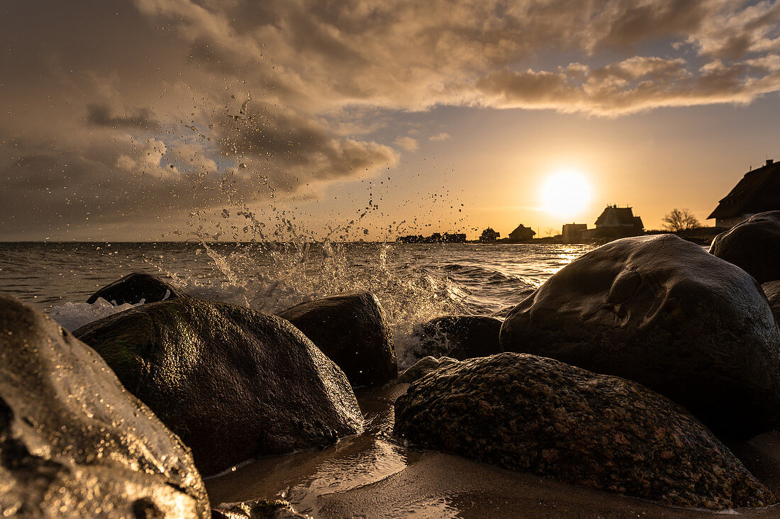 View through water droplets on the Graswarder in Heiligenhafen, Baltic Sea, Ostholstein, Schleswig-Holstein, Germany