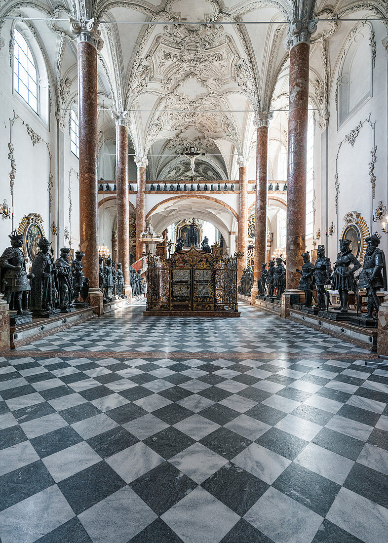 Inside the Hofkirche with the 28 larger than life bronze statues in Innsbruck, Tyrol, Austria