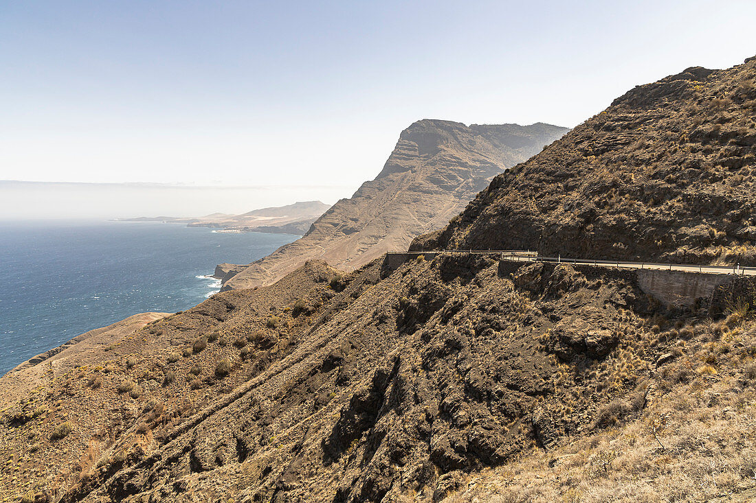 High cliffs by the sea on scenic route GC-200 in the west of Gran Canaria, Spain