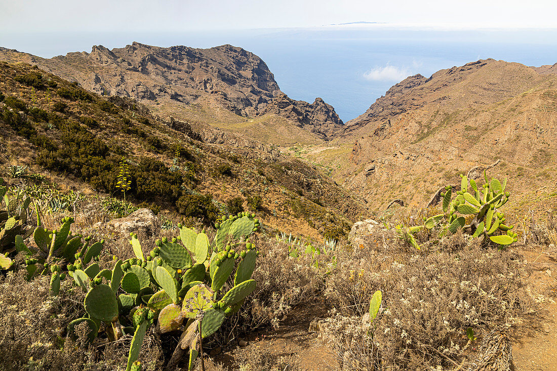 View over mountains and sea in Teno Mountains, Tenerife, Spain