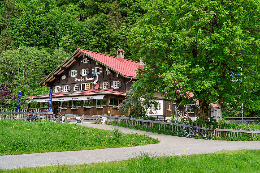 Gabled house, Hintersteiner Tal, Allgäu Alps, Allgäu, Swabia, Bavaria, Germany