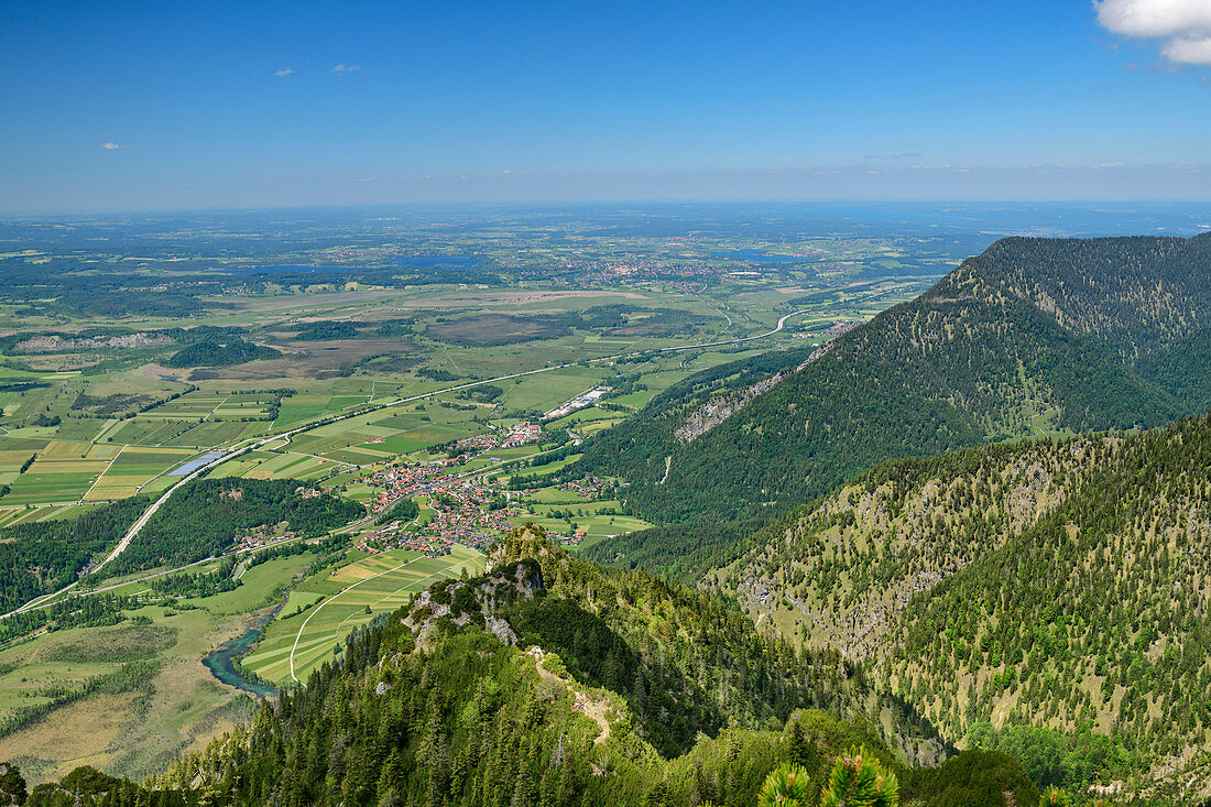 Deep view of Eschenlohe, from Hohe Kisten, Estergebirge, Bavarian Alps, Upper Bavaria, Bavaria, Germany