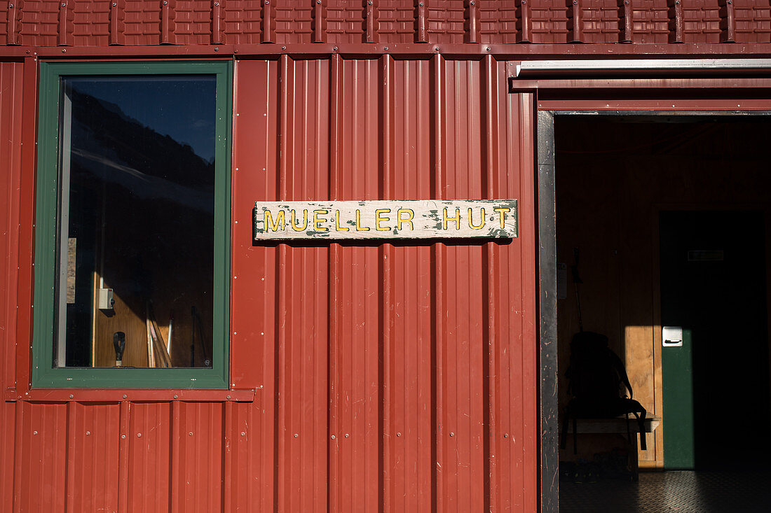 Entrance to Mueller Hut in Aoraki Mount Cook National Park in Canterbury Region, New Zealand.