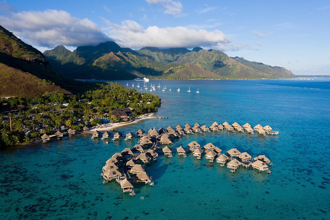 Tourist Resort with Water Bungalows, Moorea, French Polynesia