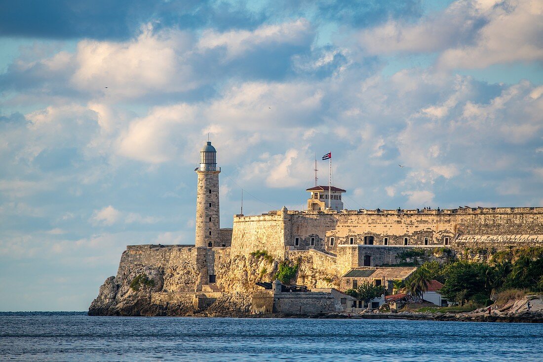 Faro Castillo del Morro towering over Havana harbor , Havana, Cuba