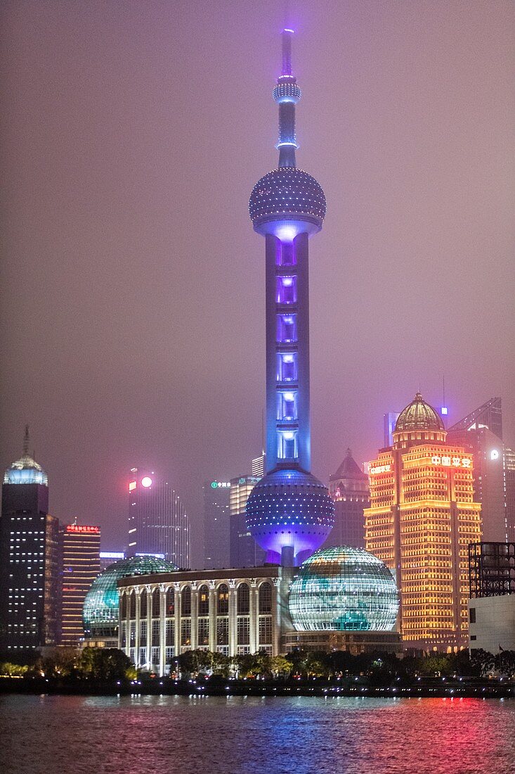 The luminous cityscape of Shanghai, China at night.