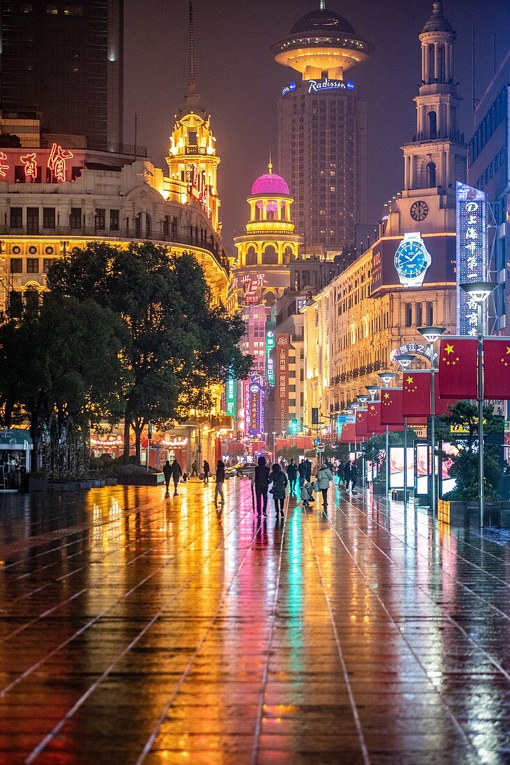 The flashy neon lights at Nanjing Road in Shanghai, China.