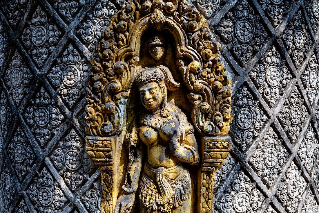 Temple Carvings, Wat Langka, Phnom Penh, Cambodia.