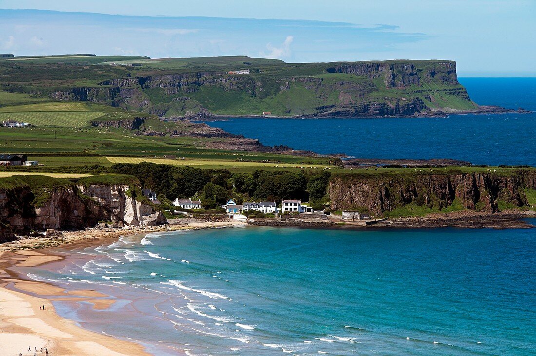 United Kingdom, Northern Ireland, County Antrim, Whitepark Bay and the village of Portbradden