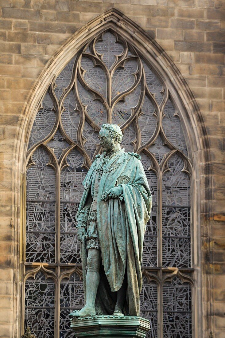 United Kingdom, Scotland, Edinburgh, listed as World Heritage, Statue of Walter Francis Scott, 5th Duke of Buccleuch, in front of the St Giles' Cathedral