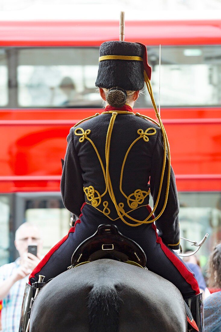 United Kingdom, London, Westminster district, Whitehall, woman Horse Guard