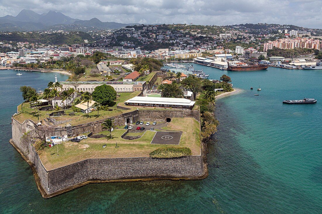 FORT SAINT-LOUIS WITH POINTE SIMON AND THE CITY CENTER, MARTINIQUE, FRENCH ANTILLES, FRANCE